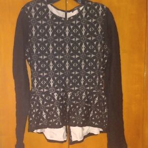 BCBGMaxAzria Black With Nude Lined Patterned Blouse